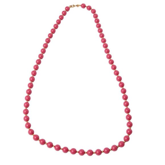 Vintage Monet Faux Pearl Strand Necklace 90s Dark Pink Gold Signed - Picture 4 of 9